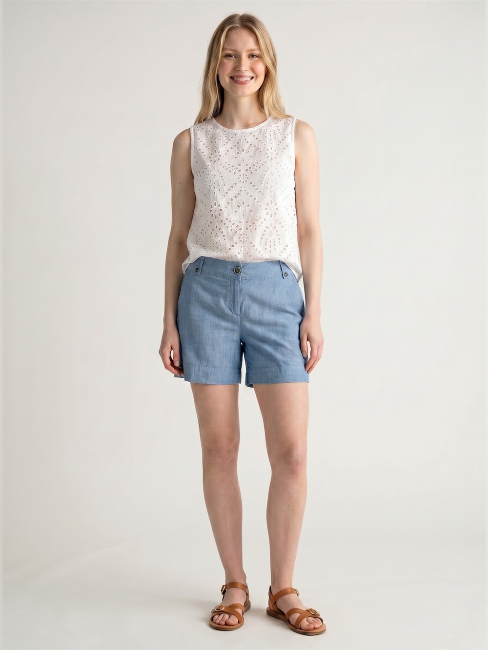 Isaac Mizrahi New‎ York Chambray Cotton Shorts Size 4 Blue Casual Summer